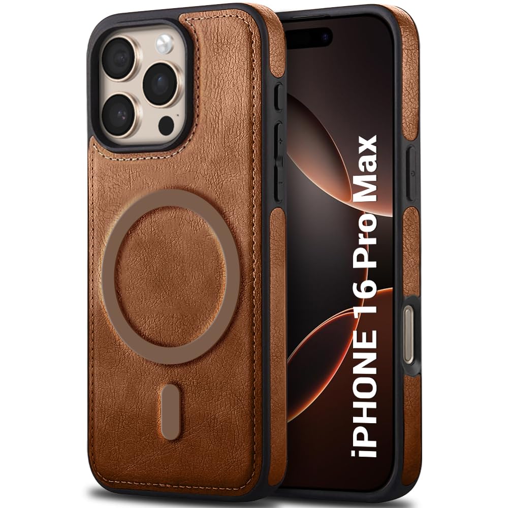 TheGiftKart Genuine Leather Finish Back Cover Case for iPhone 16 Pro Max | ShockProof Design | Raised Edges for Camera & Screen Protection | Stunning Minimalist Design Case (MagSafe Compatible, Brown)-image-32