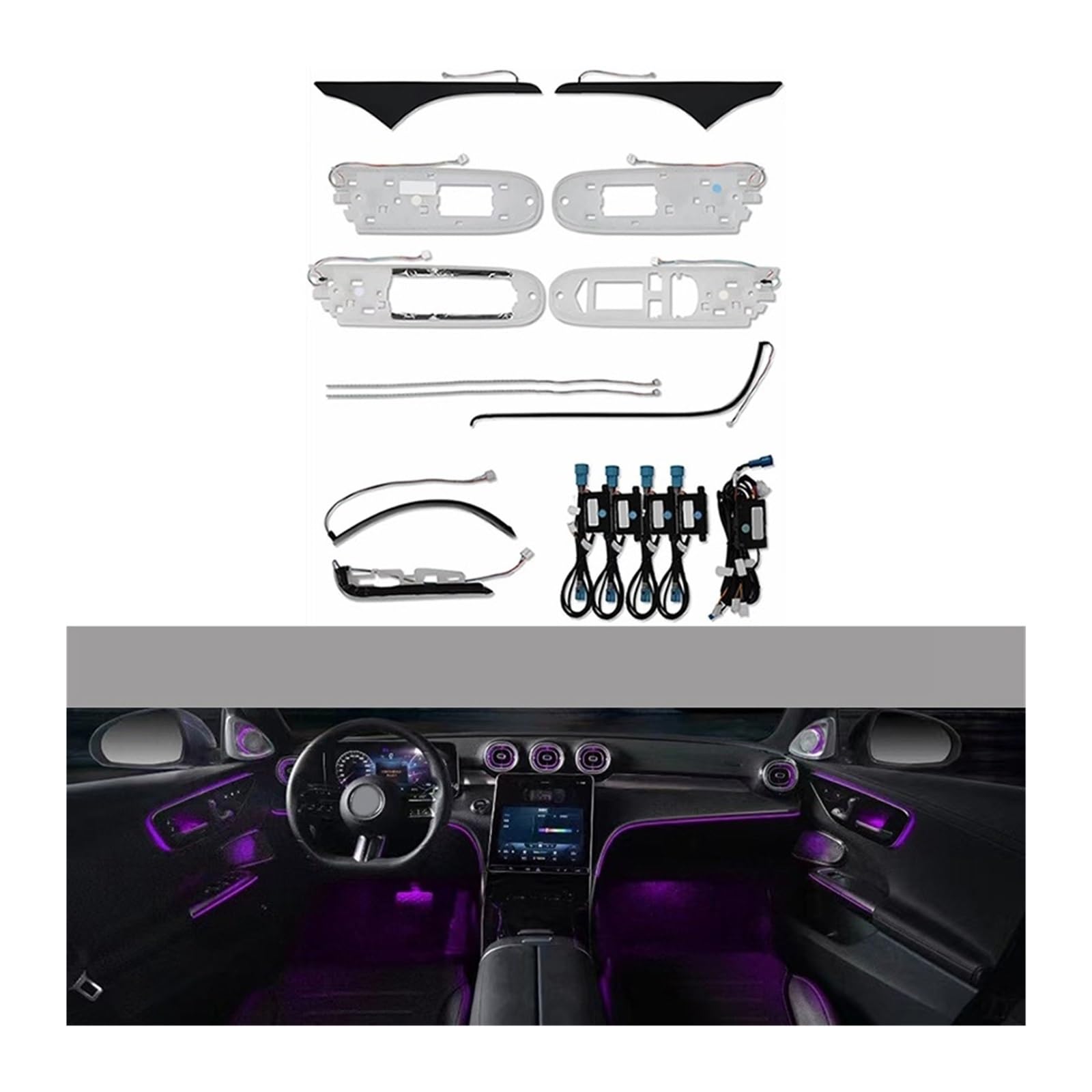 Whole Ambient Light Compatible with Benz C Class W206 2022 Screen Control Partition Two-Color(Speaker Cover)