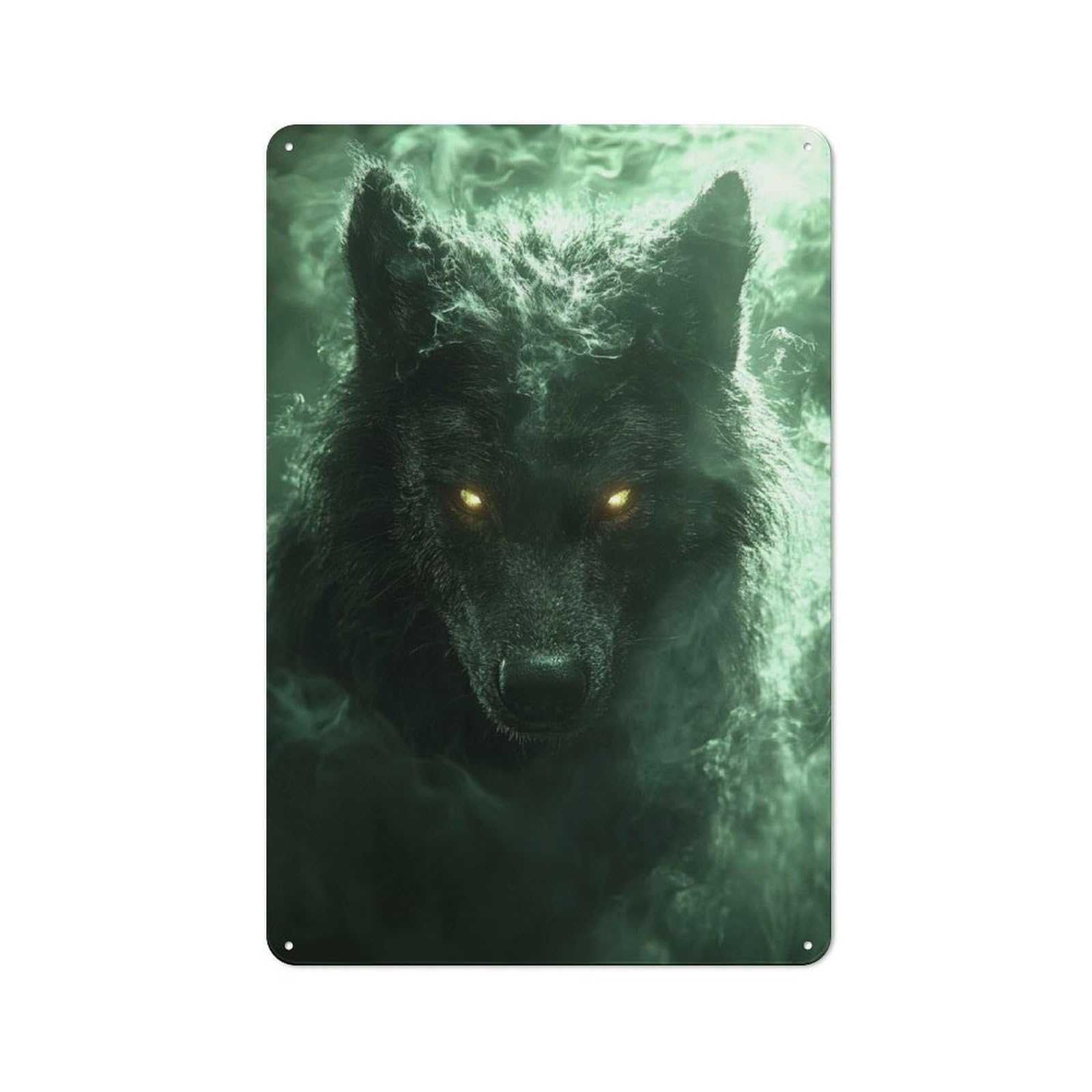 Mystical Wolf in Green Smoke Industrial Metal Wall Decor 30x20cm, Tin Sign for Workshop, Basement, Shed Or Games Room
