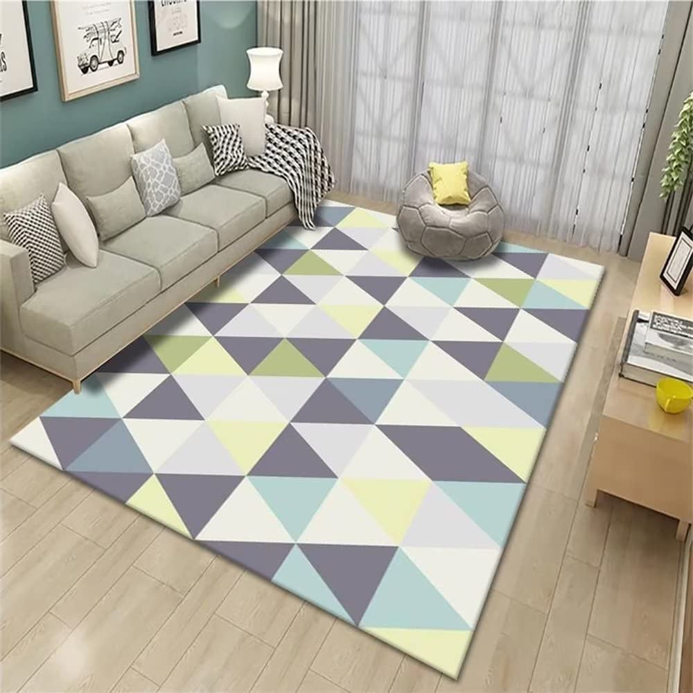 Tapis de Prière Chambre Accessoires Gris Bleu Triangle Motif géométrique Impression Doux et Grand Teint Très Grands Tapis 90X150cm