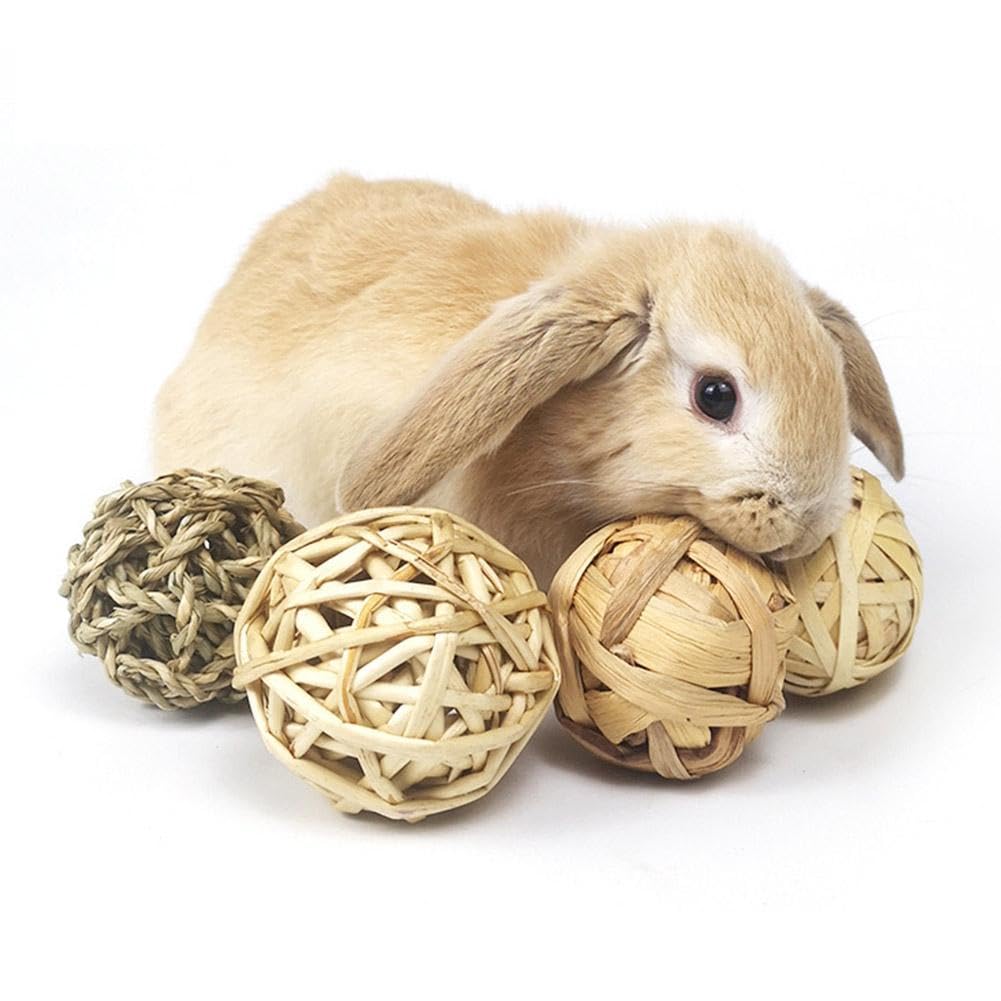 8 Stück Kaninchen Kauspielzeug Aus Timothy Heu - Grasbälle & Ringe Für Nager