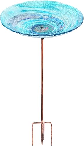 VCUTEKA Baño para pájaros al aire libre, comedero de pájaros de cristal para jardín con estaca de metal