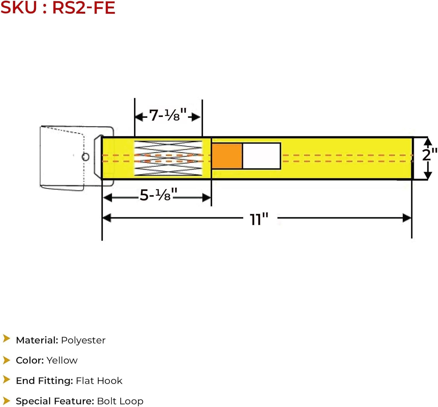 Mytee Products 2 Pack 2Inch x 11Inch Fixed End Tie Down Strap with Flat Hook and Bolt Loop - Replacement Ratchet Straps 3,333 lbs Working Load Limit, Heavy Duty 2 Inch Ratchet Straps