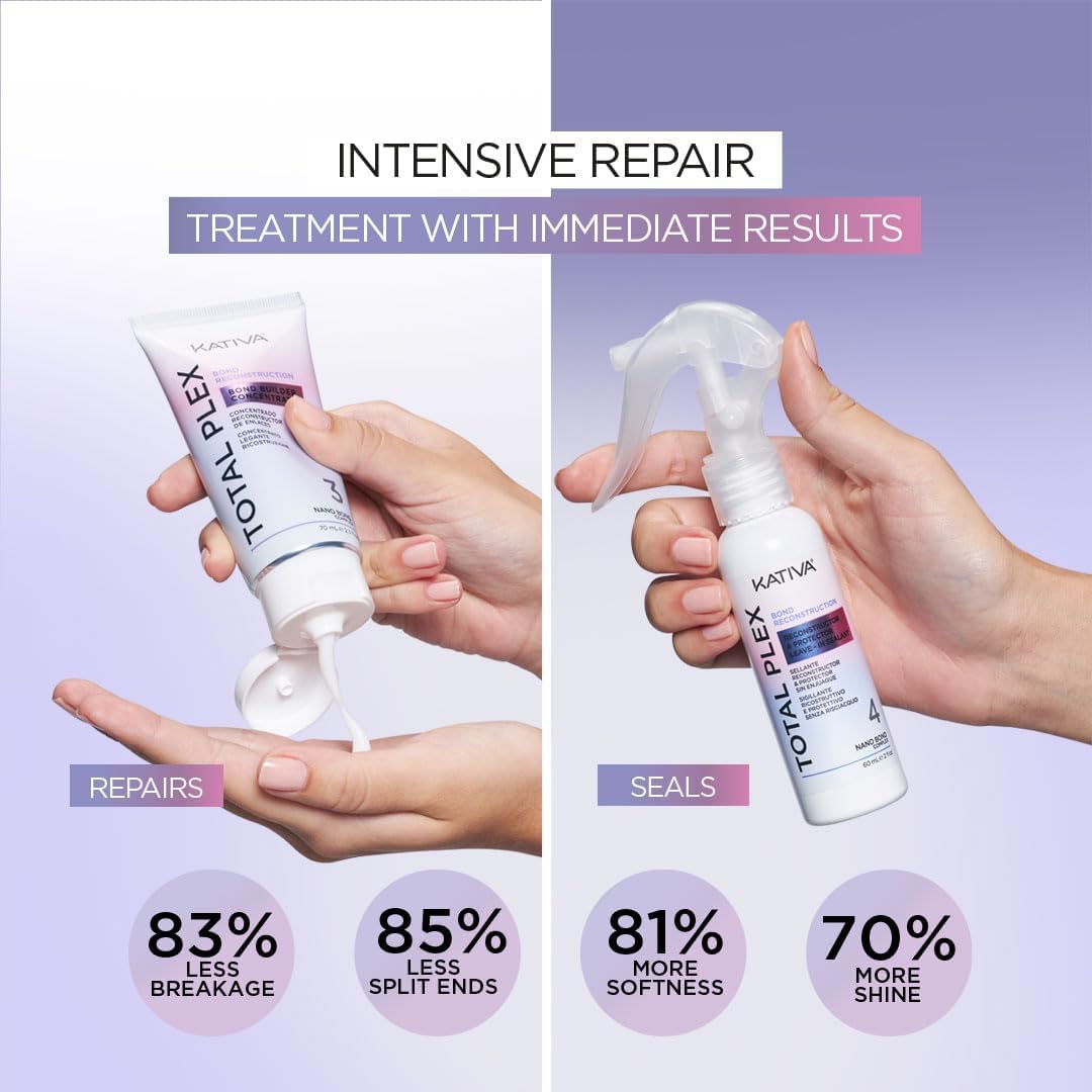 KATIVA Total Plex Bond Repair Kit, 2 Step Concentrate and Sealer Treatment, Rebuilds, Strengthens and Seals Damaged Hair, Nano Bond Complex for Breakage, Split Ends, Softness and Shine