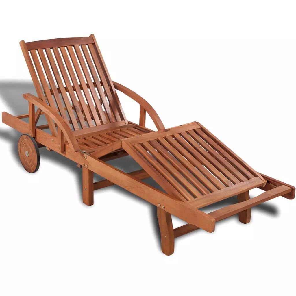 Festnight Outdoor Patio Chaise Lounge Chairs with 2 Wheels, Sun Lounger Solid Acacia Wood 78.7" x 26.8" x 32.7" (type1)