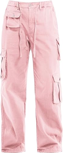 Znyeth Pantalones cargo de algodón para mujer, pierna ancha, casual, senderismo, militar, combate, trabajo, con 8 bolsillos