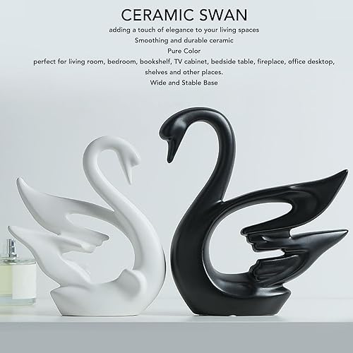 Miniatura 2 de Wnvivi 2 figuras de cisne, escultura de cisne de cerámica en blanco y negro, decoración moderna de cisne para pareja para dormitorio, estante de