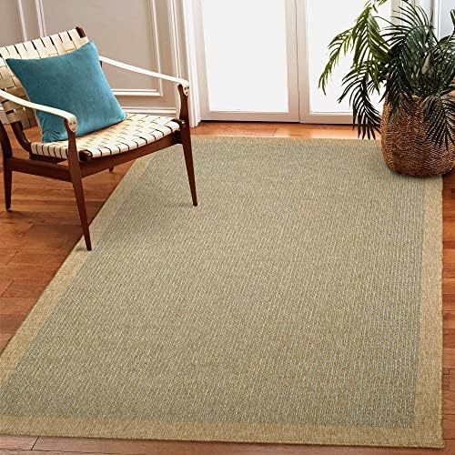 Liora Manne Sahara Indoor/Outdoor Power Loomed Synthetic Blend Low Profile Area Rug - Traditional Border Casual Accent (Texture Border Aruba) (7'10" Square)
