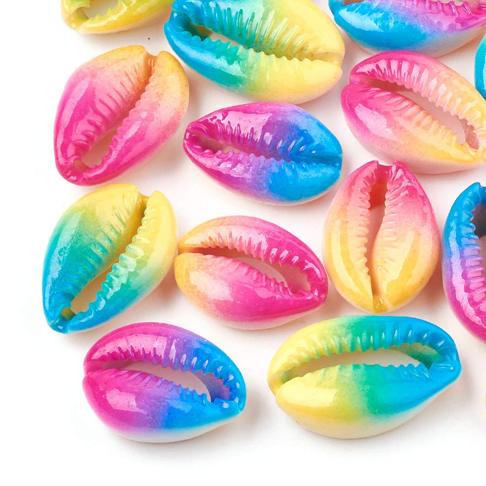 Cheriswelry 200pcs Cowrie Seahell Beads 20~26mm Undrilled No Hole Spray Painted Shell Beads Colorful Beach Shell Charms for Jewellery Bracelet Choker Earrings Making
