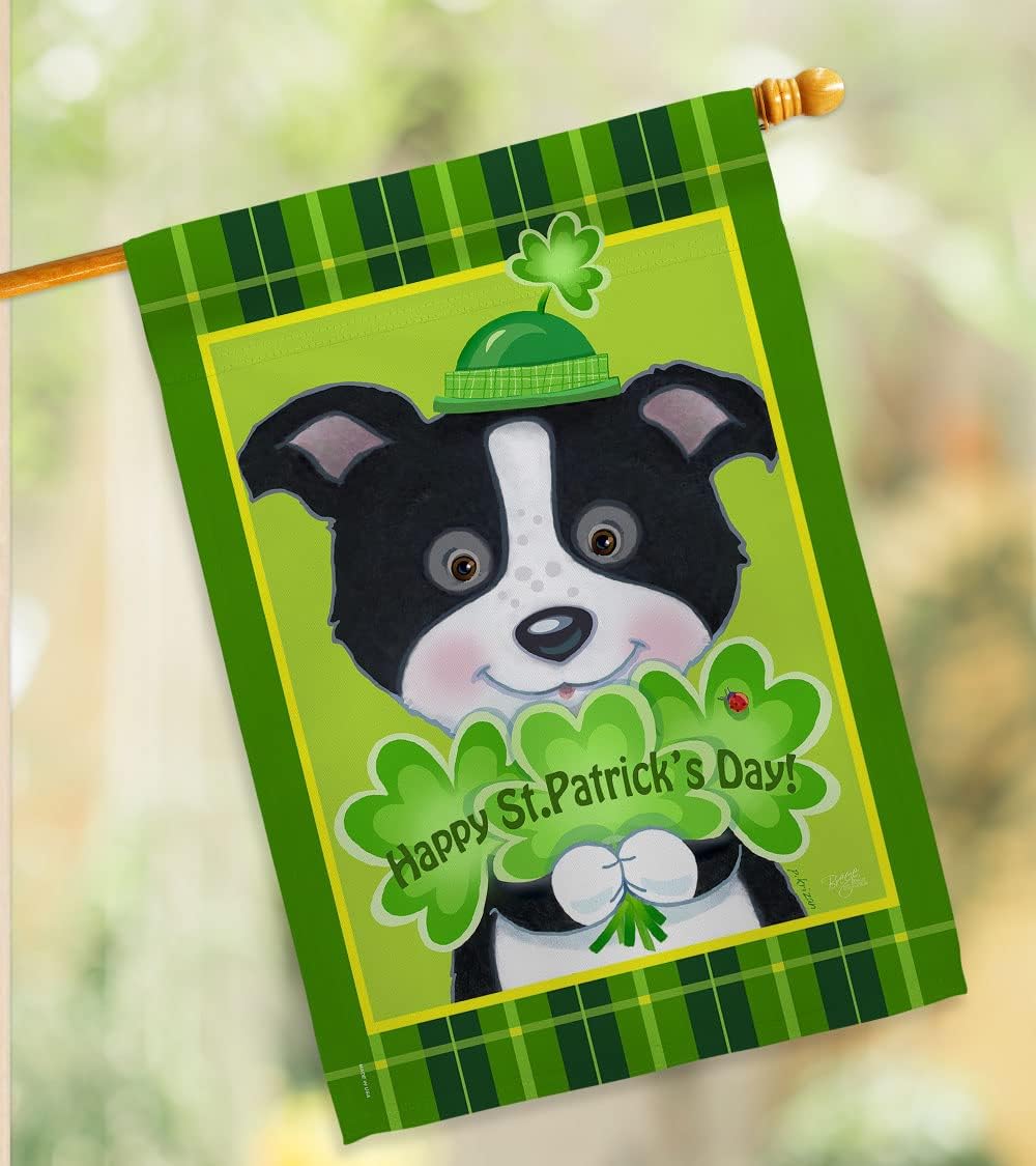 Breeze Decor - St. Pat's Puppy Spring - Seasonal Impressions Decorative Vertical House Flag 28" x 40" Printed in USA