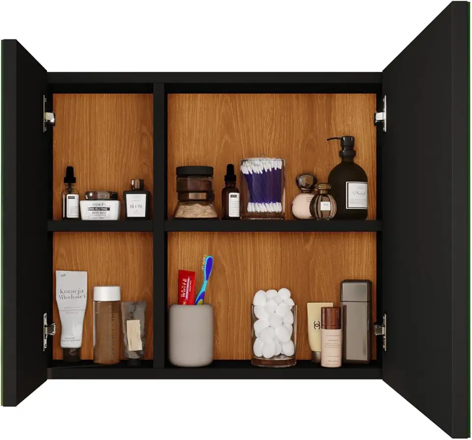 Armário De Banheiro Espelheira Em MDP Com Portas E Prateleiras Funcionais Klein - (Preto/Nature)