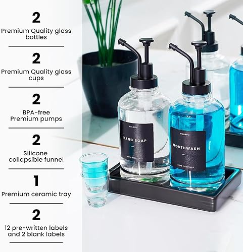 Miniatura 3 de MoliMoli Dispensador de enjuague bucal de 16.9 fl oz16.9 oz para baño con tazas de enjuague bucal, dispensador de enjuague bucal de vidrio con