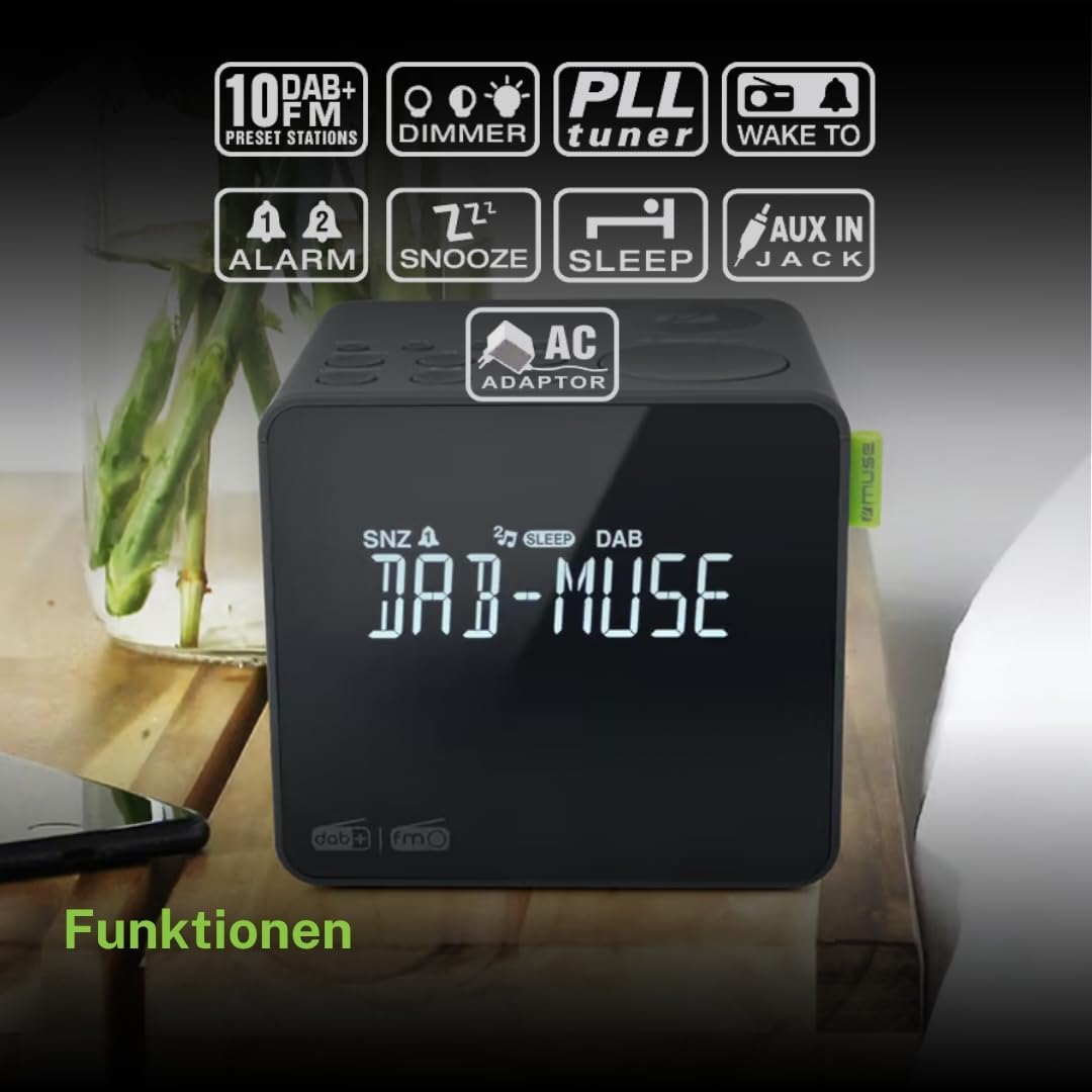 Muse Radio Reloj Dab+ FM PLL, Alarma Dual - (M-187 CDB) Pantalla LCD, Reloj, Alarma, zumbador, repetición, función de sueño, Antena, Entrada Auxiliar, batería de Reserva, Gris Oscuro