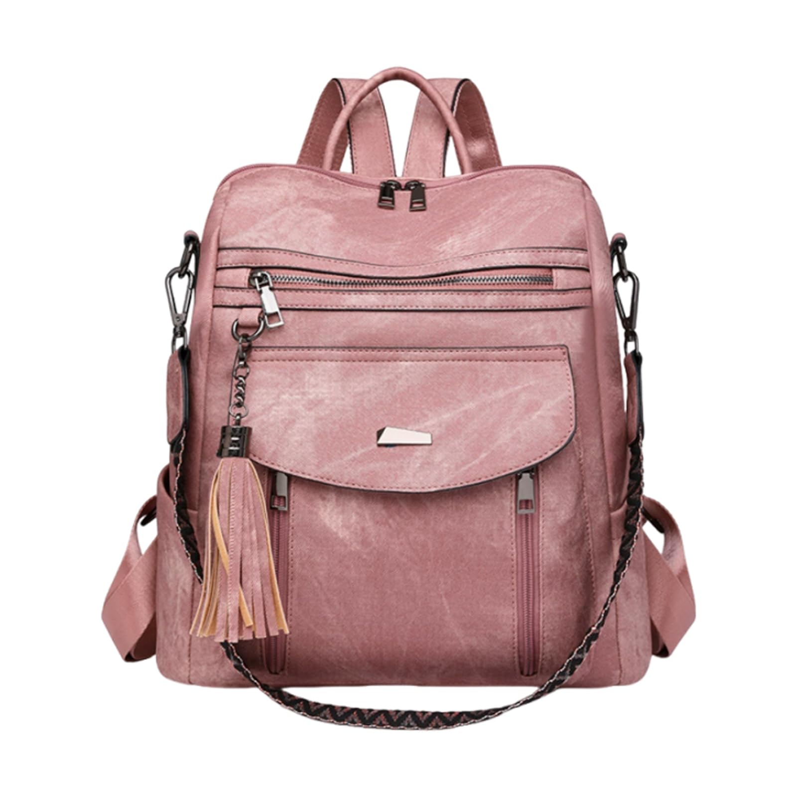 CORIOS Mochila con Flecos Mujer Bolso Mochilas de PU Cuero Morral Backpack de Múltiples Bolsillos Convertible Bolso de Mano de Hombro Bolsas de Escuela Daypack Retro Mochilas para Viaje Trabajo Rosa