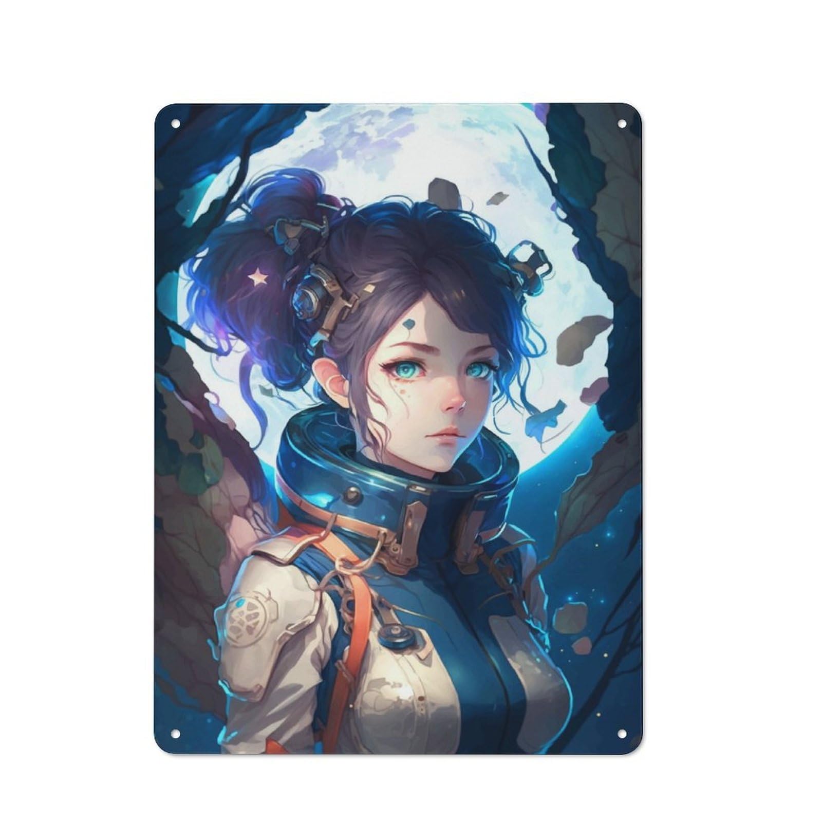 Shed Style Decorative Metal Plaque 40x30cm Featuring Anime Astronaut Girl, Porch Wall Decor for Patio Bar, Workshop, Shed Or Kitchen