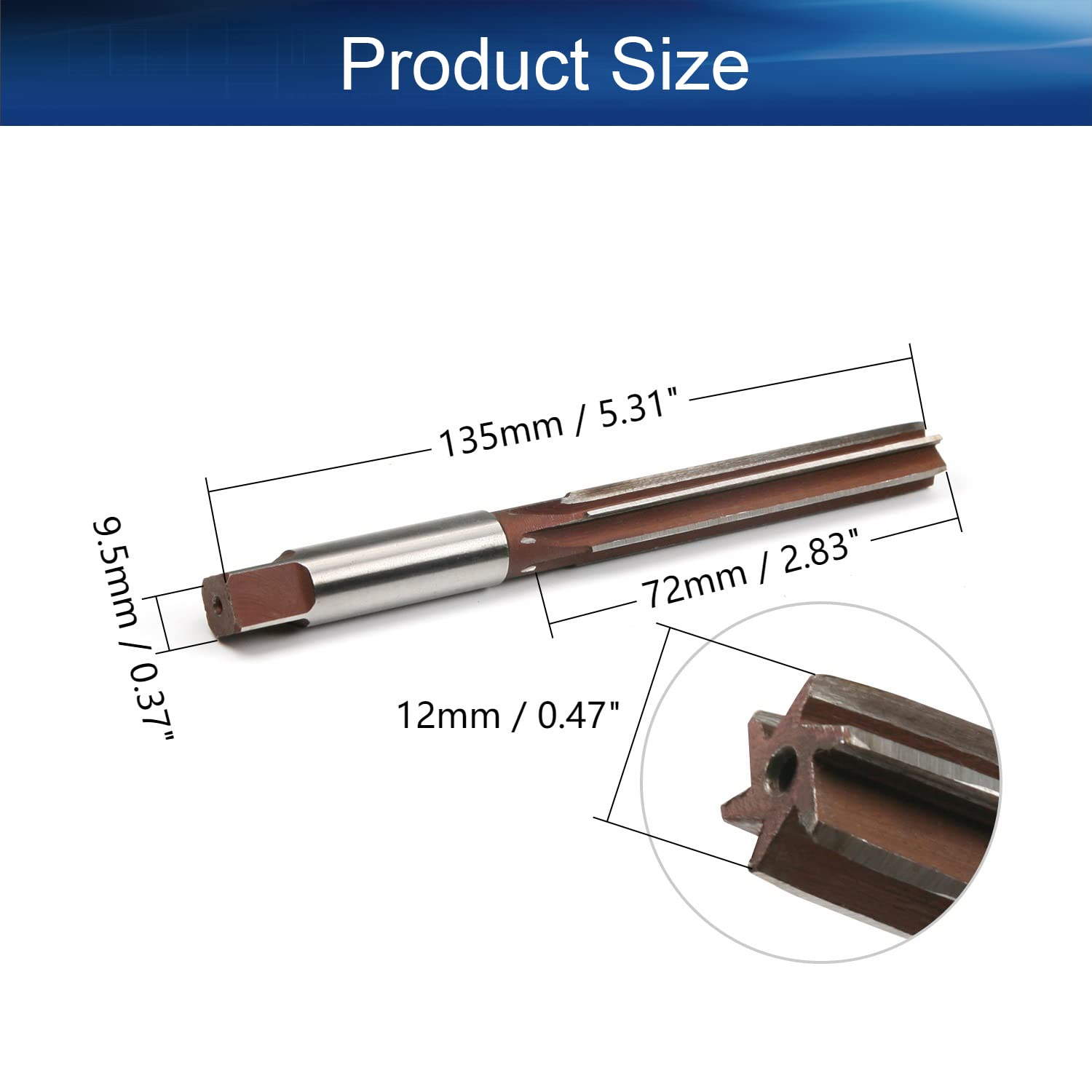 Auniwaig 12mm Hand Reamer,9Crsi,H8 6 Straight Flutes Groove Reamer,Straight Flutes Hand Milling Cutter Tool