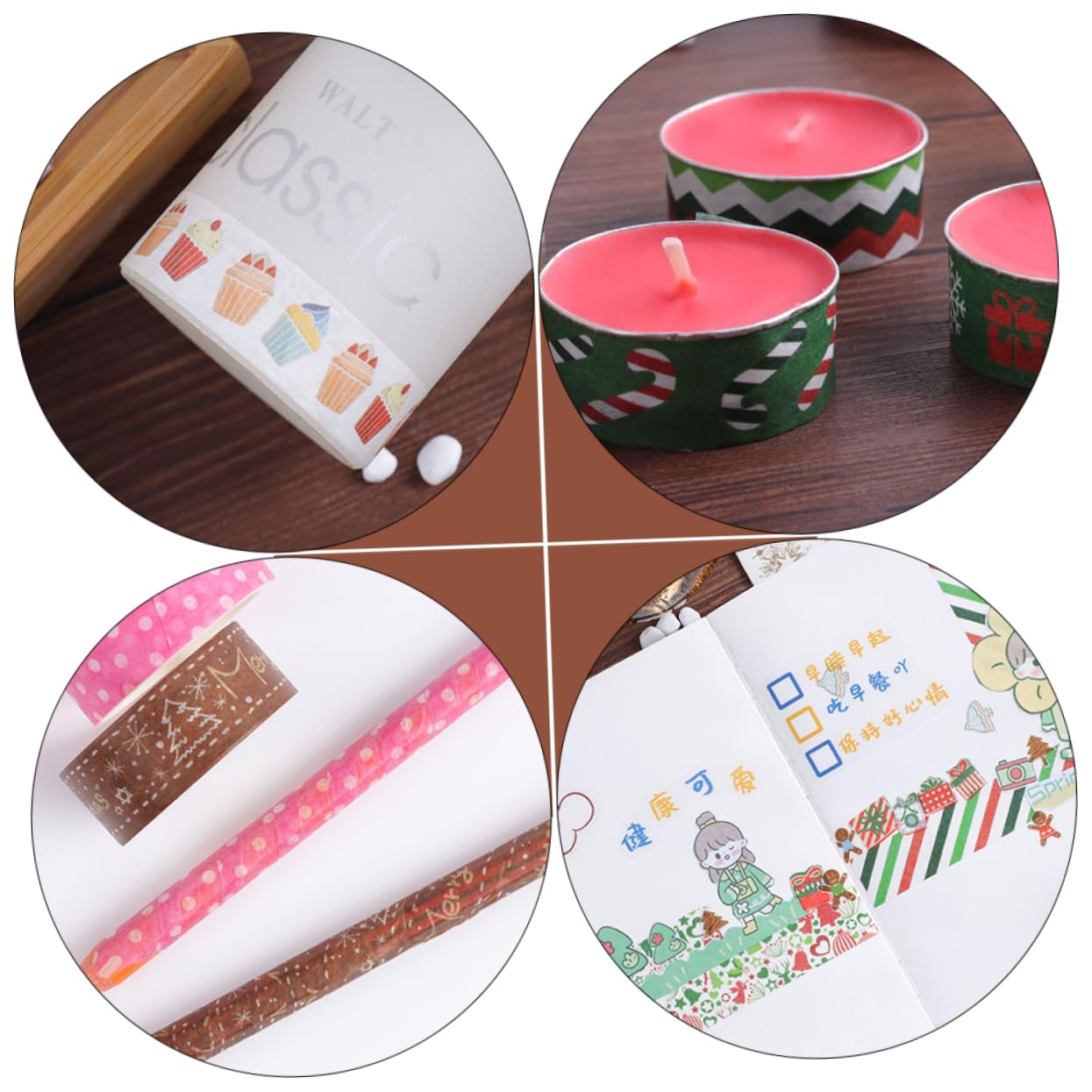 Angoily 168 Rouleaux Lot de Rubans Washi de Noël Décoratifs pour Scrapbooking et Adhésifs Faciles à Déchirer pour Journal Planner et Bricolage