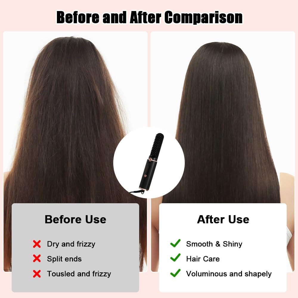 Hair Straightener Brush, Mesen Straightening Comb with Negative Ions for Women, 20s Fast Heating & 4 Temp Settings & Anti-Scald, Anti-Frizz Ceramic Hot Brush to Smooth Hair with Temp Display, Black - Image 5
