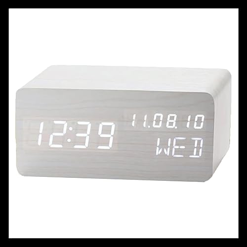 Reloj despertador digital de madera, hora de escritorio, fecha (MMDDYY), día de la semana, temperatura, luz nocturna, pantalla LED grande, lámpara