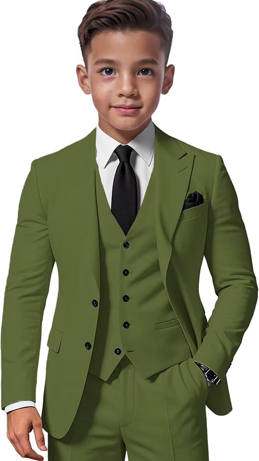 Boys Suit Set Slim Fit 3 Piece Formal Outfits Kids Tuxedo Suits for Boys Wedding Suit Jacket Vest Pants