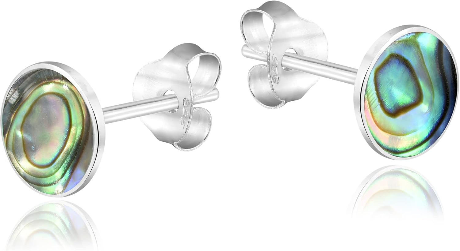 AeraVida Cute 6mm Inlay Abalone Round .925 Silver Stud Earrings, - Image 2