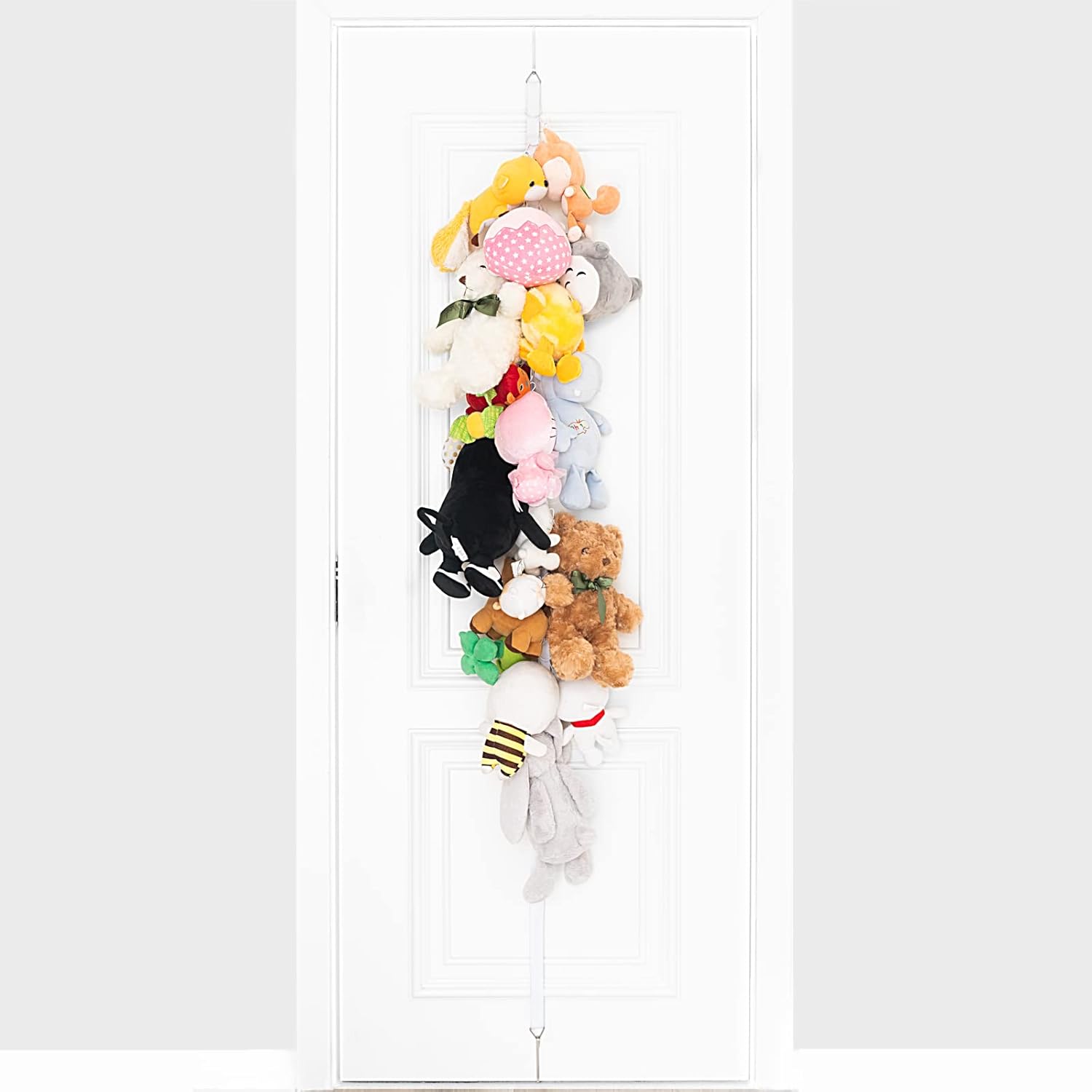 Mkono Stuffed Animal Toy Holder Over The Door Toy Storage Chain with 20 Metal Clips