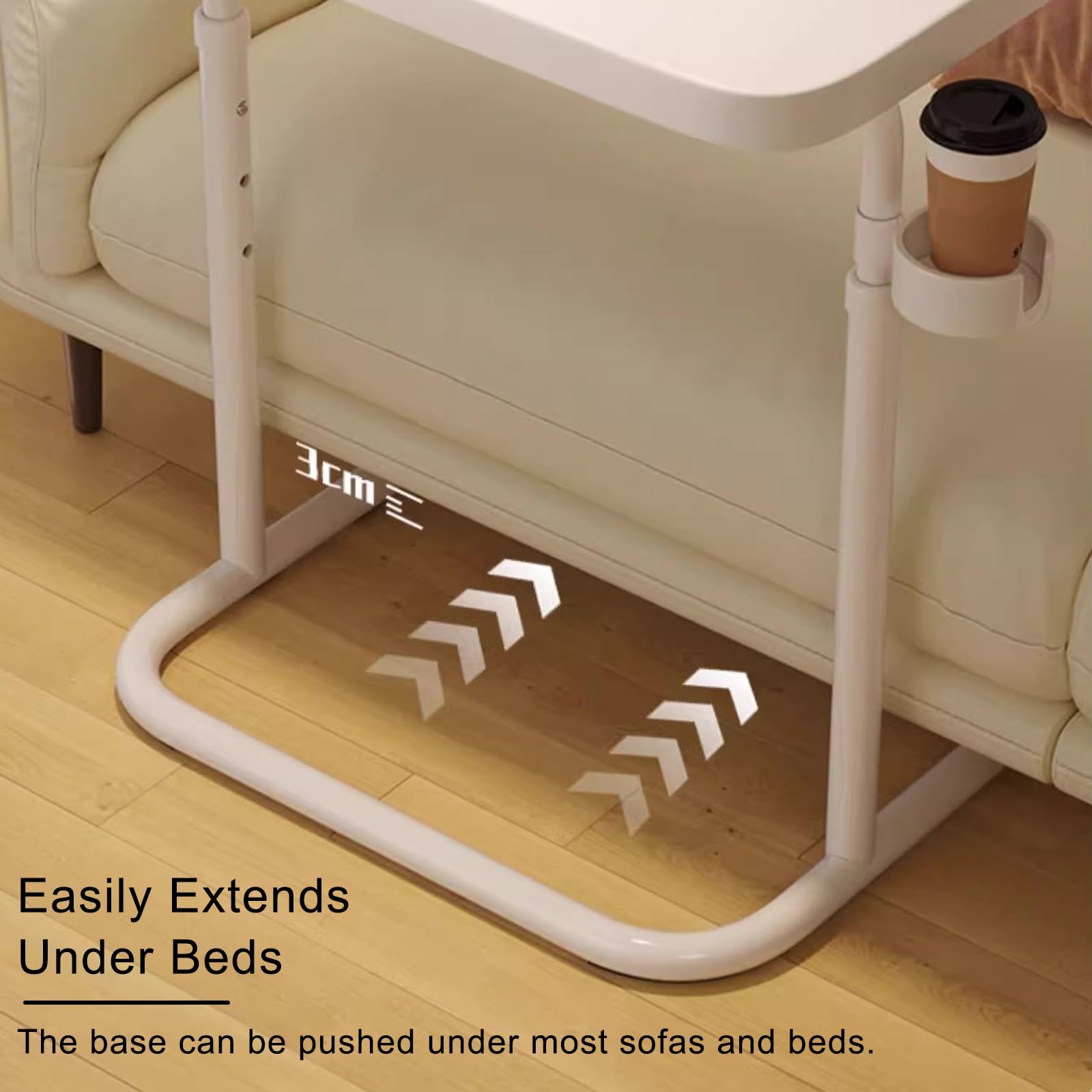 Mesa para Cama o Silla de Ruedas, Altura Ajustable (60 – 70 cm), 1 Portavasos, Mesa Auxiliar de Oficina, Hospital, Comer, Ayuda Mayores y Silla de Ruedas(Beige)