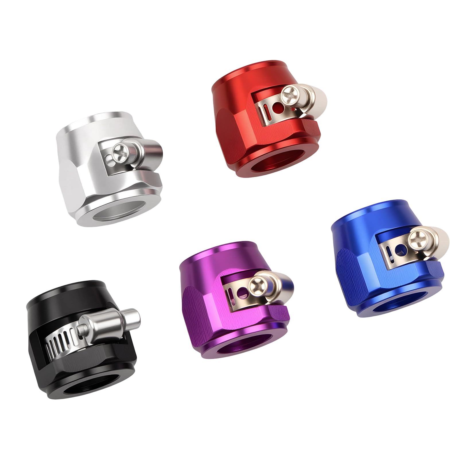 Morsetto per tubo flessibile in alluminio, universale, finitura cromata rossa, set da 4 pezzi per tubi in acciaio inossidabile e gomma, modello (argento, 10 AN)