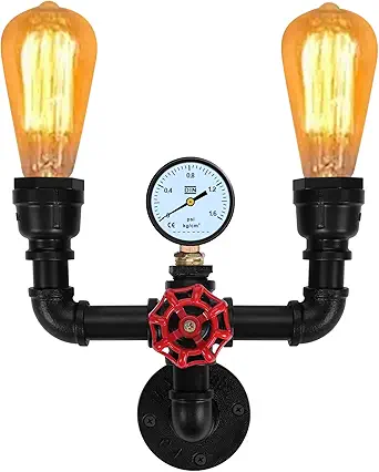 XEYOU Retro Wall Lamp Vintage Industrial Steampunk Wall Sconce 2 Lights Metal Water Pipe Wall Mounted Light Fixture E26 Edison Bulb