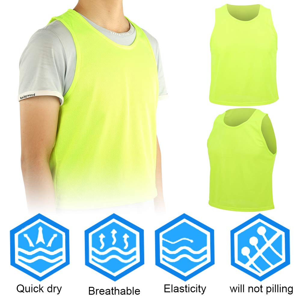 Tbest Gilet de Football 12 Pièces, Petit Gilet D'entraînement de Mêlée de Football Vert Fluorescent Respirant pour Enfants