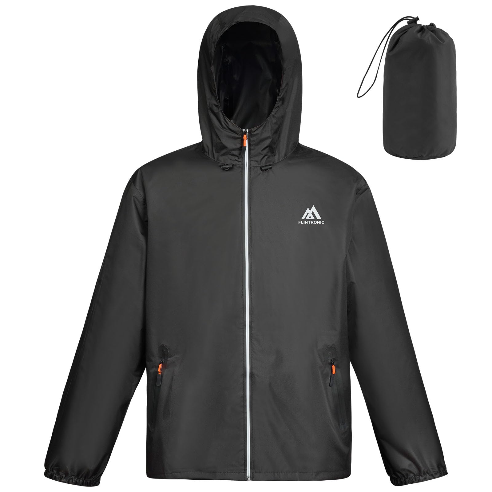 flintronic Chubasquero Hombre Impermeable, Chaqueta Ligera Cortavientos Running Hombre, con Capucha, Cremallera, Bandas Reflectantes, Cortavientos Transpirable Chubasquero Moto con Bolsillos