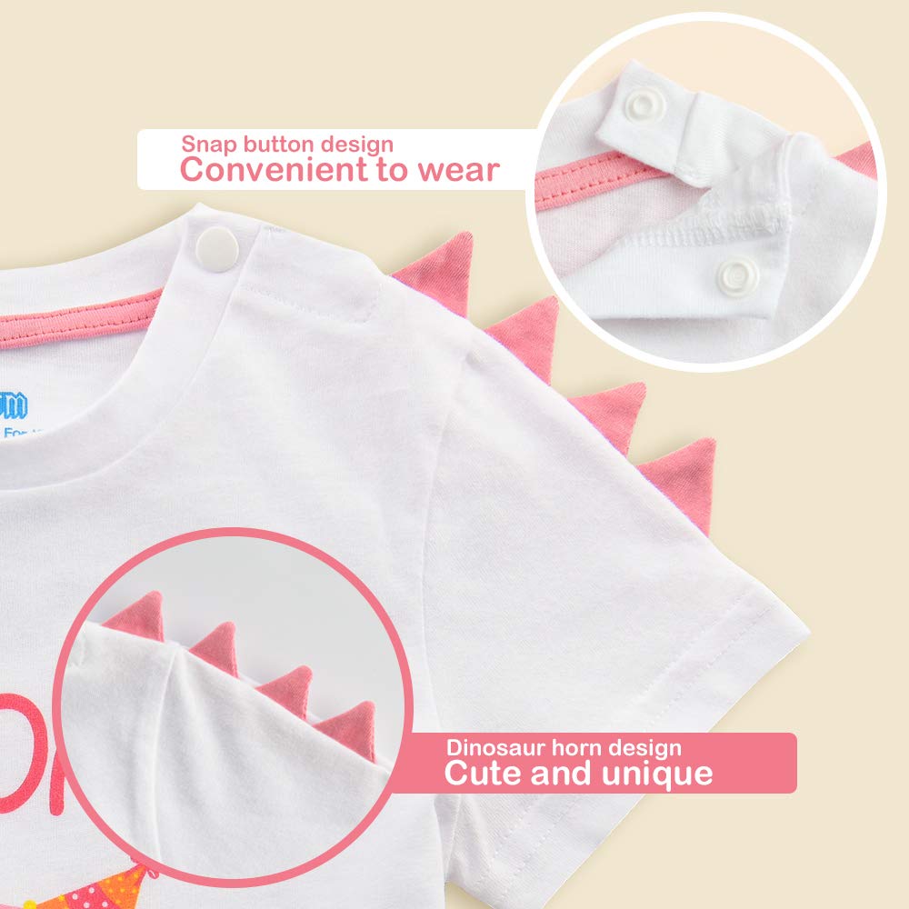 Maglietta 2°Compleanno Bambine T-Shirt Ragazze Dinosauro Manica Corta