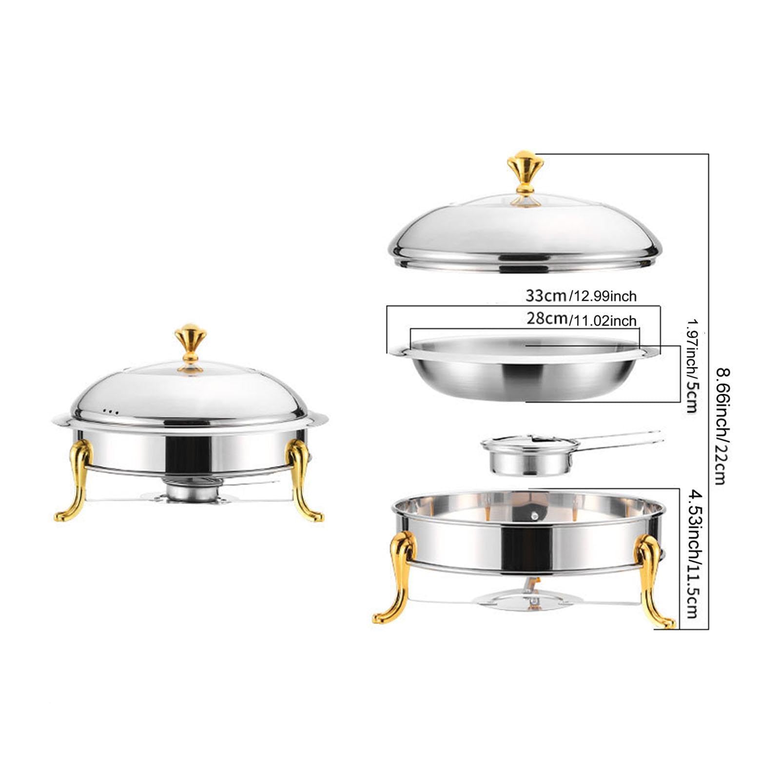 Juego de Calentador de Alimentos Tipo Buffet de Acero Inoxidable, Redondo, con Tapa Y Estructura Resistente, Ideal para Catering, Fiestas, Bodas, Sin Mango