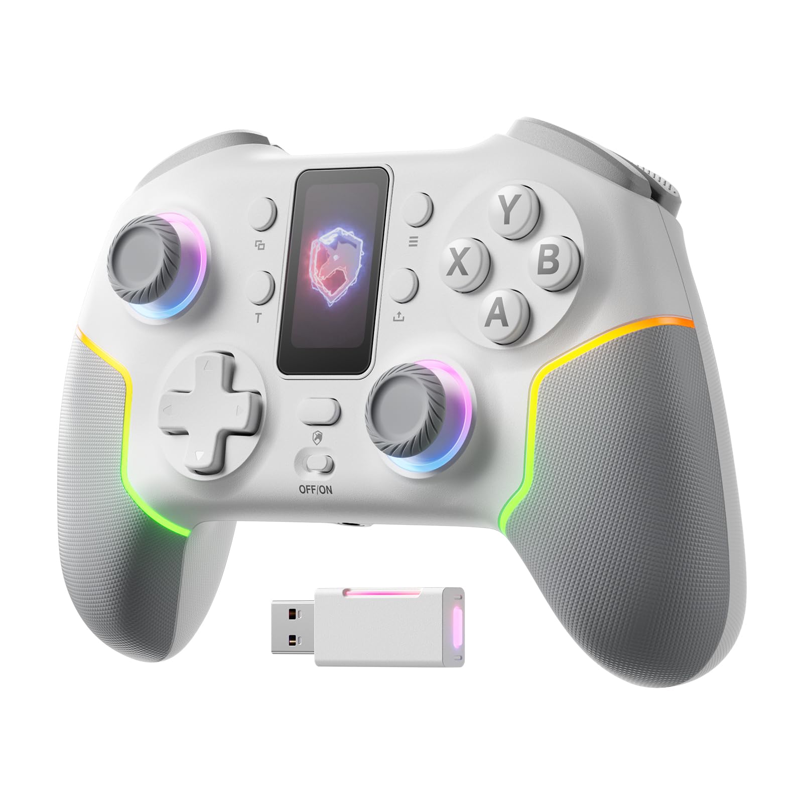 ECHTPower Wireless PC Gaming Controller with TFT Screen, Hall-Effect Joysticks No Drift, 1000Hz Polling, Dual Hall Triggers, Turbo & RGB, Multi-Platform PC Controller for Windows/Switch/Android/iOS