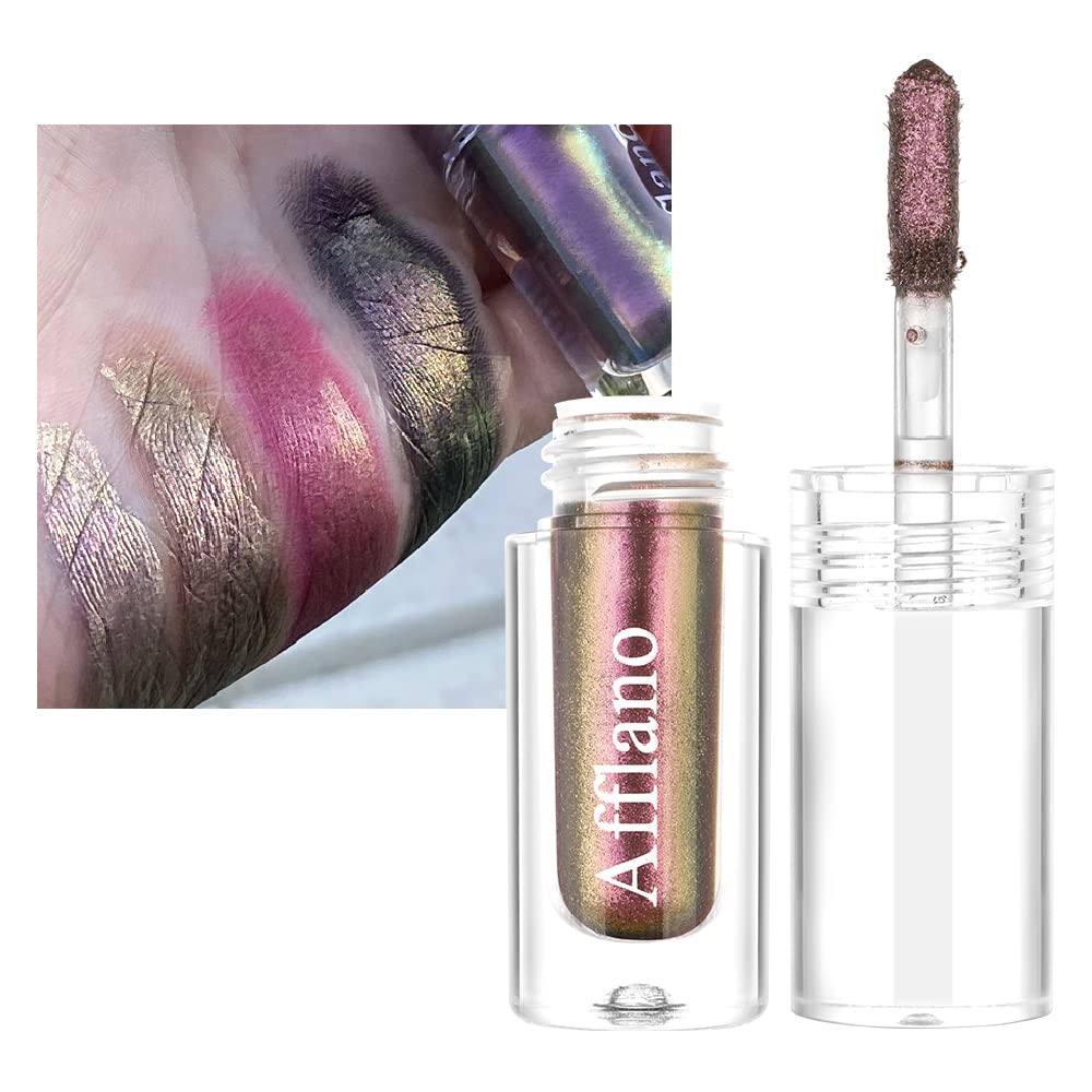 AfflanoLiquid Eyeshadow Glitter Eye Makeup, Multichrome Purple Gold Eyeshadow Glitter Holographic Sombras Para Ojos, Iridescent Duo Chrome Sparkly Eye Shadow Ulti-Dimensional Eye Look #16