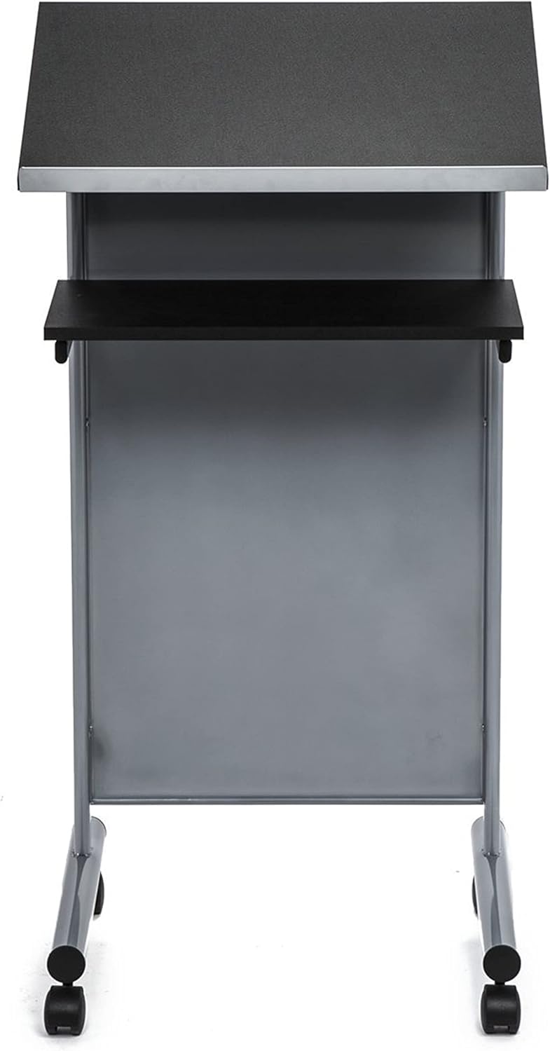 Audio-Visual Direct Wheeled Lectern - Standing Desk with Storage Shelf - Silver/Black - Ideal for Presentations and Laptop Use : Office Products
