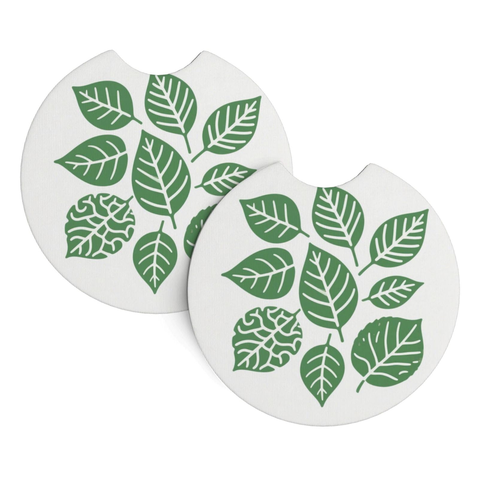 2 Pack Car Coaster for Cup Holders Green Leaves Car Cup Coaster 2.7" Neoprene Non-Slip Automotive Cup Mat Universal Auto Car Interior Accessories for Women Men Cup Pad