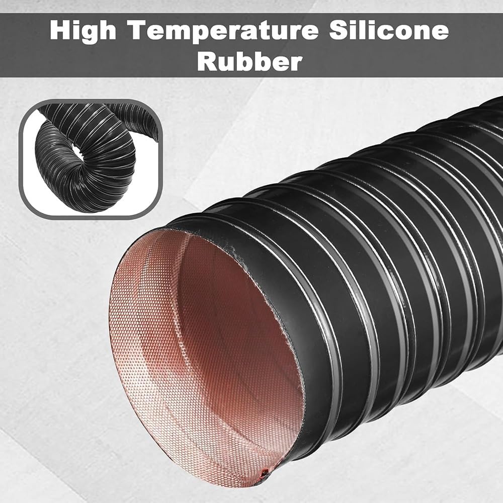 High-Temp Flexible Vent Pipe for Car Heaters/Industrial Fumes 38 51 60 63 70 80 89 115 305mm Black Silicone Air Duct Hose(6m/19.6ft,76mm-3in)