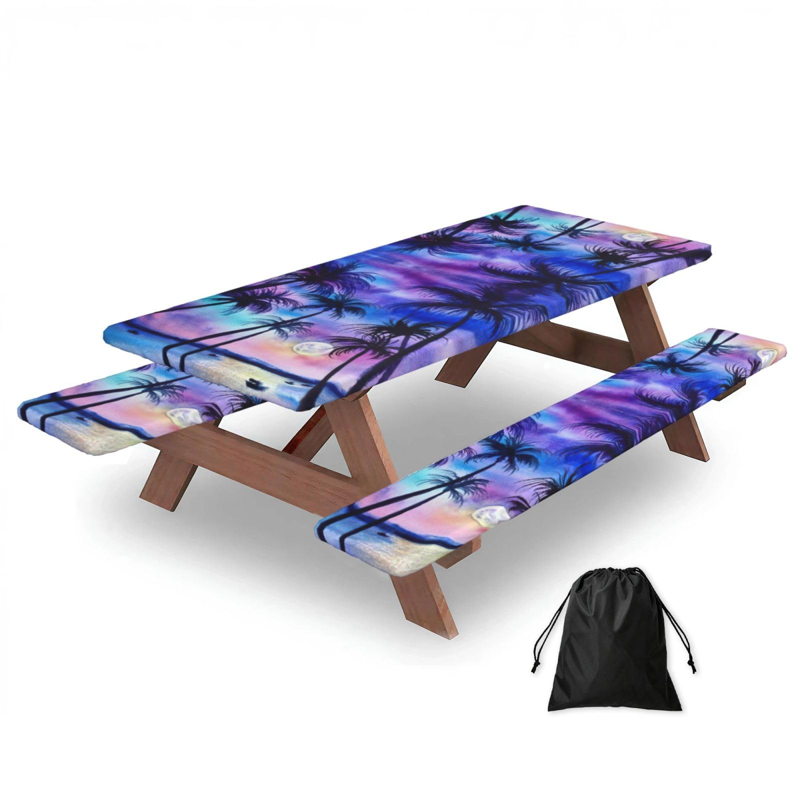 Zyjhyy Black Palm Tree Pattern Print 3 Pack Wipeable Picnic Bench Cover And Table Cover Lightweight Table Cloth For Camping Outdoor