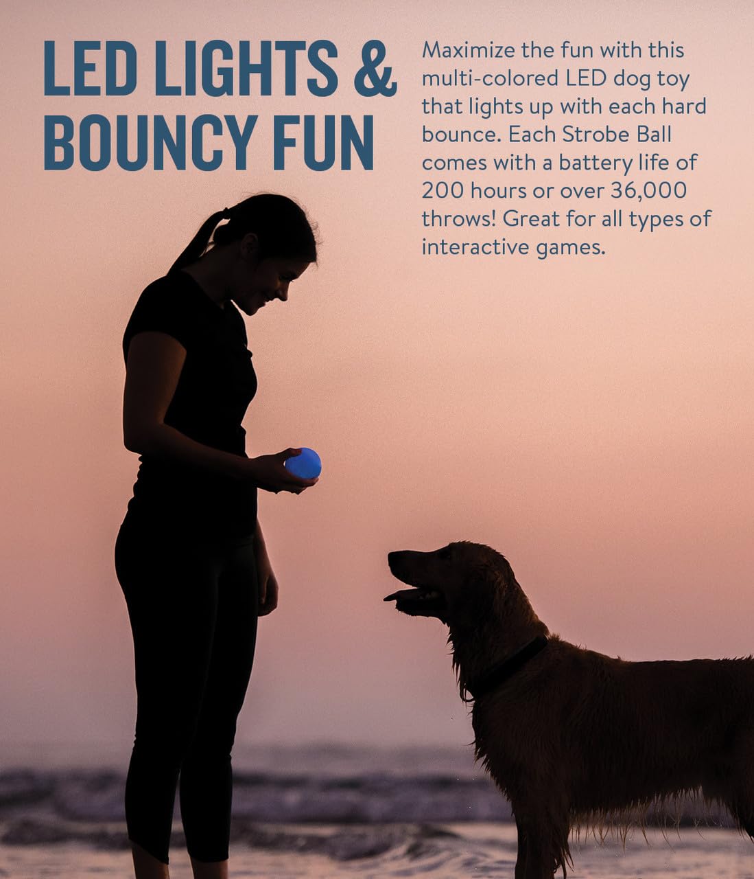 Petstages Orbee-Strobe Ball Treat Dispensing Dog Chew Toy | Durable, Bouncy, BPA & Phthalate-Free TPE Material | Interactive Light-Up Ball for Fetch, Training & Chewing – Blue (3 Inch) 1