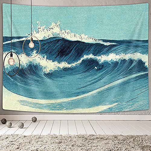 Nymb Ocean Tapestry Wall Hanging Blue Watercolor Ocean Waves Wall Art Tapestries, Japanese Anime Sea Wave Wall Decor Blue Indian Tapestry For Bedroom Aesthetic Home Dorm, Wall Blacket #TOP2