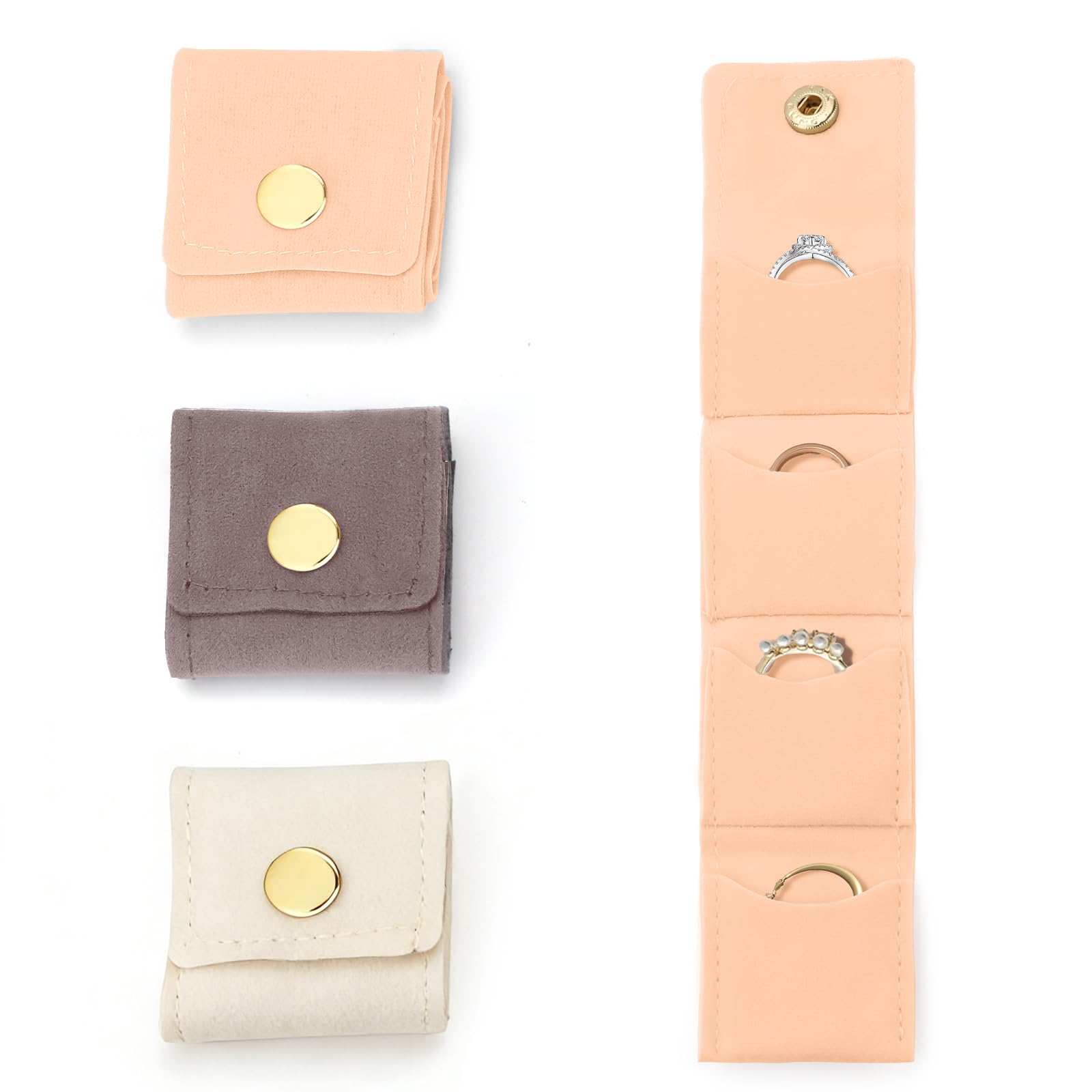 Estuche organizador plegable para anillos de viaje y pendientes pequeños en pack de 3 piezas