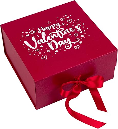 WRAPAHOLIC 1 Pcs 8x8x4 Inches Red Happy Valentine's Day Gift Box with Satin Ribbon, Collapsible Gift Box with Magnetic Closure and 2 Pcs White Tissue Paper, Perfect for Valentine's Day Gift Wrap WRAPAHOLIC 1 Pcs 8x8x4 Inches Red Happy Valentine's Day Gift Box with Satin Ribbon, Collapsible Gift Box with Magnetic Closure and 2 Pcs White Tissue Paper, Perfect for Valentine's Day Gift Wrap