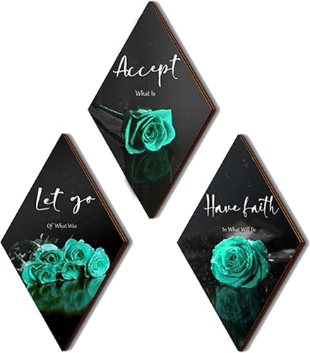 3 piezas de decoración de pared verde azulado rosa verde azulado, decoración de baño, decoración de baño turquesa inspirador de madera para oficina,