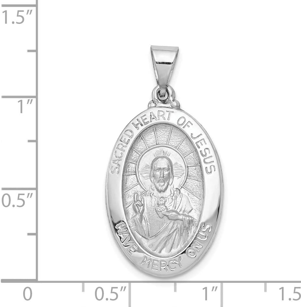 14K ホワイトゴールド 聖なるイエスの心メダル つや消しマット仕上げ ペンダントチャーム - 27mm x 17mm, 金属  クロムハーツエンジェルメダルチャームV2ホワイトゴールド18K＆ゴールド22K|クロムハーツ通販専門店ブラックシンフォニー