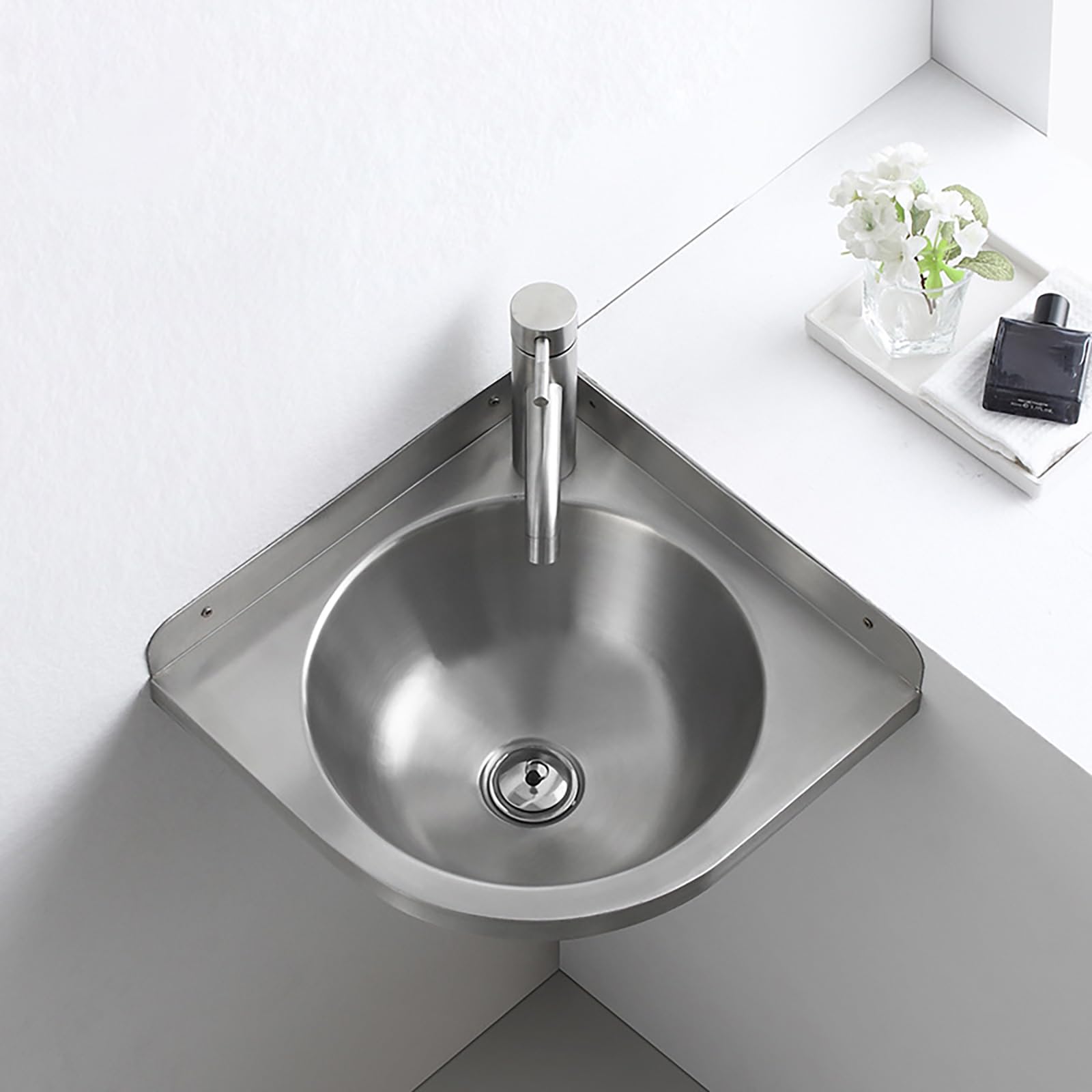 Lavello angolare in acciaio inox 304 da parete, lavello da cucina triangolare, mini lavabo, per camper, roulotte, barca