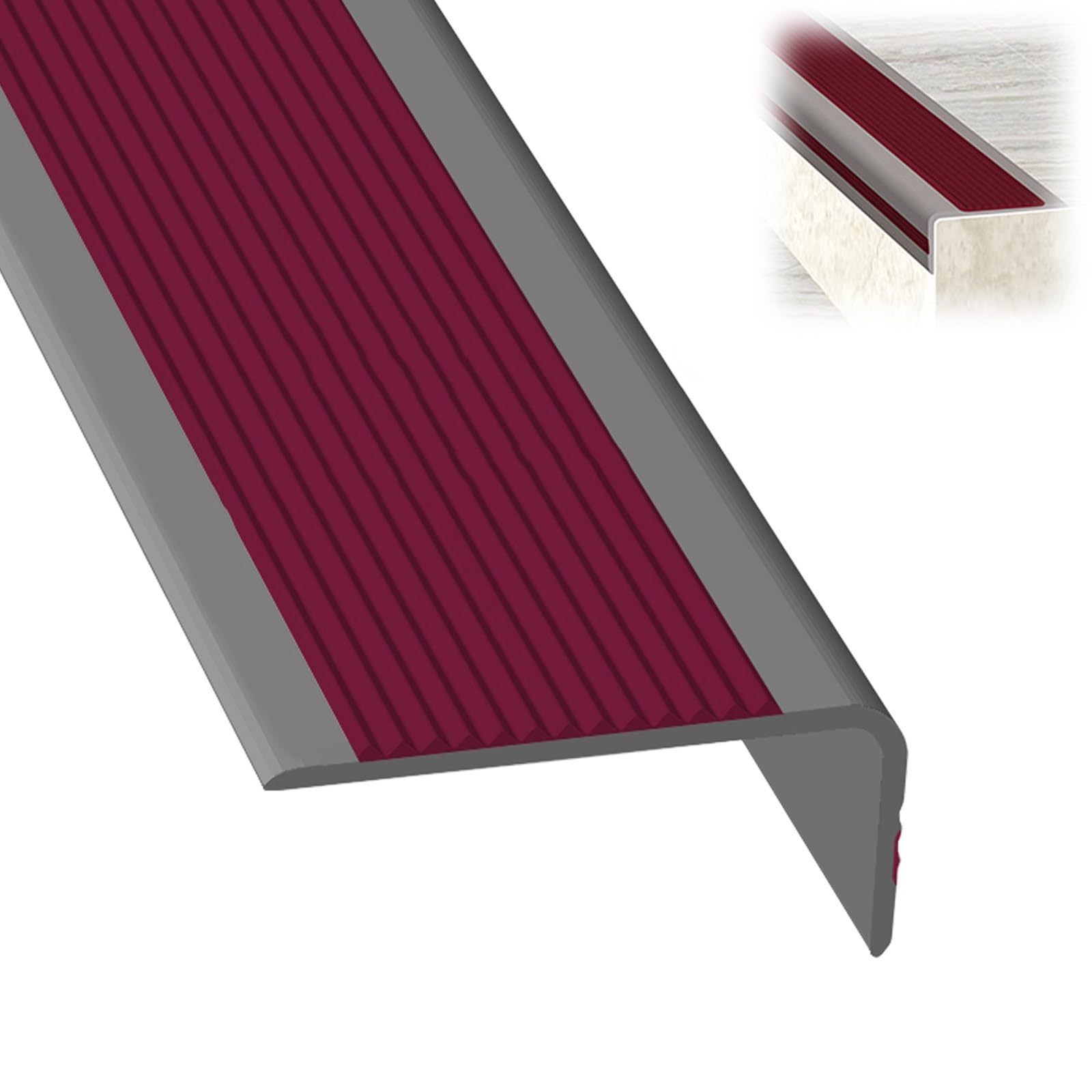 Nez de marche PVC autoadhésif en L de 1,1m de couleur marron gris rouge pour escalier
