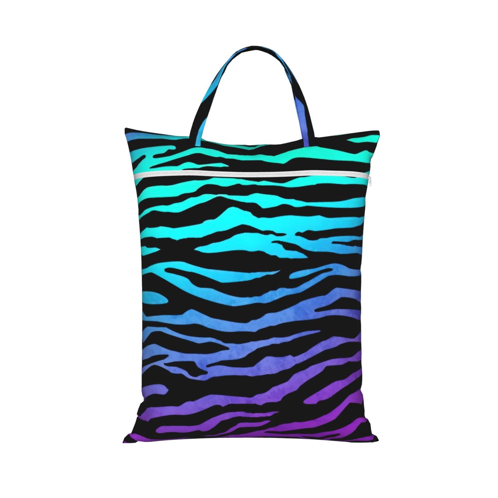 Purple Blue Green Camouflage Zebra Stripes Print Travel Laundry Bag Foldable Lightweight Camping Beach Dorm Weekend Getaways
