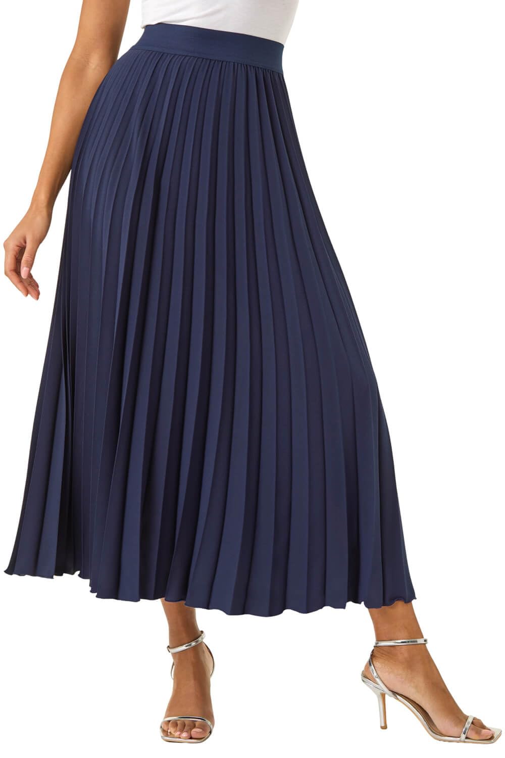 Roman Women's Navy Pleated Elastic Waist Maxi Skirt In Size 10
