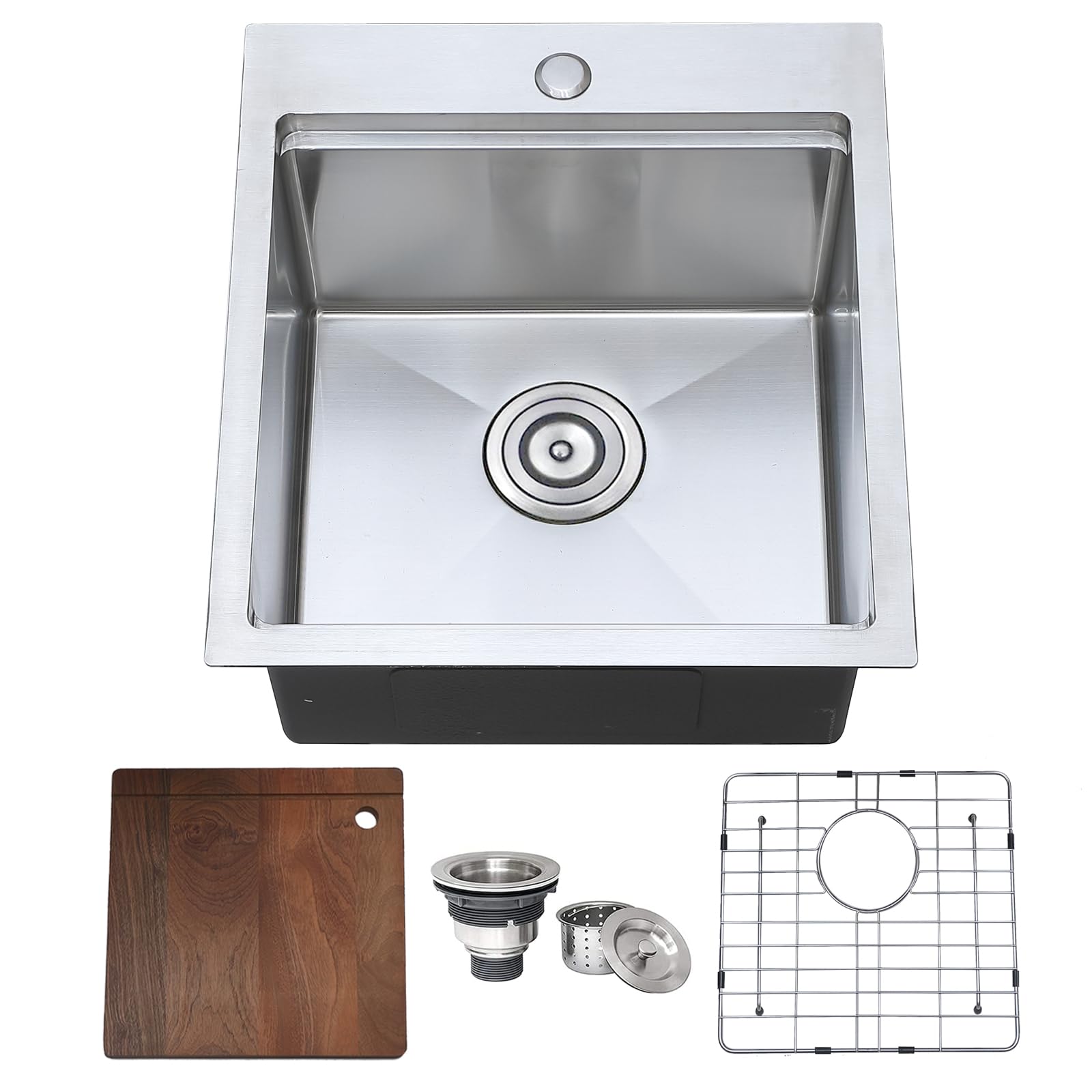 Comllen17"x19" Bar Sink Drop in, Topmount Stainless Steel Small Kitchen Sink, Single Bowl Wet Bar Sink, Rv Kitchen Sink with Dish Grid & Drain & Cutting Board